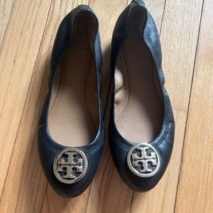 Tory Burch Black Leather Ballet Flats
